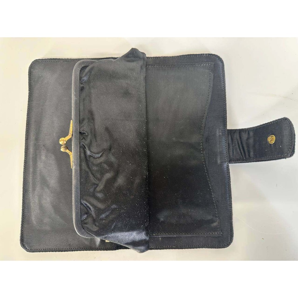 Vintage Black Corded Wallet Kiss Lock Coin Pouch Clutch - 057 (88)
